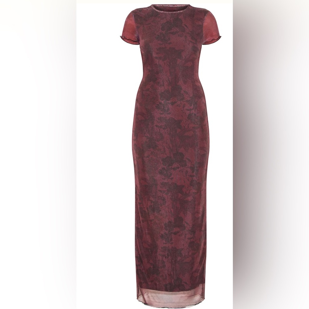 PrettyLittleThing Burgundy Floral Pencil Skirt